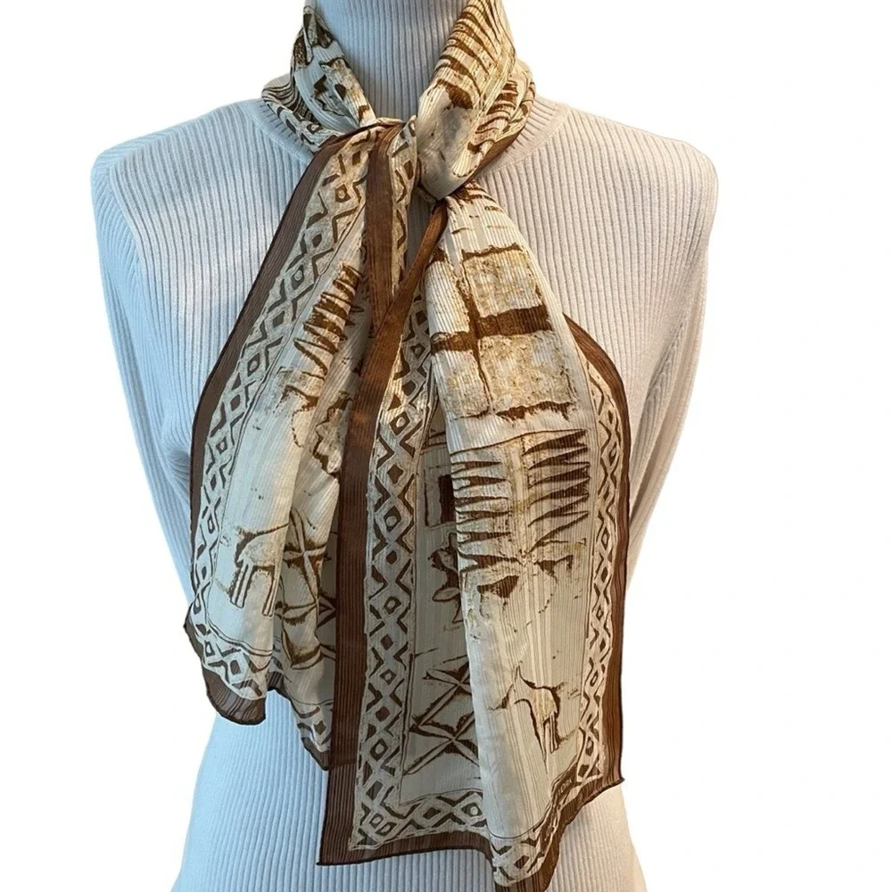 Jones‎ New York Safari Giraffe Print Scarf Womens Cream Brown Tribal Boho